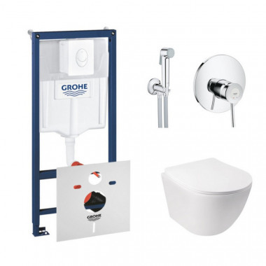 4 SD00038269 Комплект инсталляция Grohe Rapid SL 38722001 + унитаз с сиденьем Qtap Jay QT07335176W + набор для гигиенического душа со смесителем Grohe BauClassic 2904800S