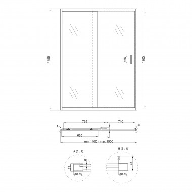 3 SD00045299 Душевая дверь в нишу Qtap Taurus CRM2014-15.C6 140-150x185 см, стекло Clear 6 мм, покрытие CalcLess