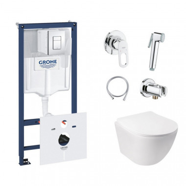 4 SD00038271 Комплект инсталляция Grohe Rapid SL 38827000 + унитаз с сиденьем Qtap Jay QT07335176W + набор для гигиенического душа со смесителем Grohe BauLoop 111042