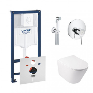 4 SD00038281 Комплект инсталляция Grohe Rapid SL 38722001 + унитаз с сиденьем Qtap Swan QT16335178W + набор для гигиенического душа со смесителем Grohe BauClassic 2904800S