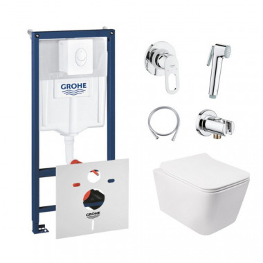 4 SD00038291 Комплект инсталляция Grohe Rapid SL 38722001 + унитаз с сиденьем Qtap Crow QT05335170W + набор для гигиенического душа со смесителем Grohe BauLoop 111042