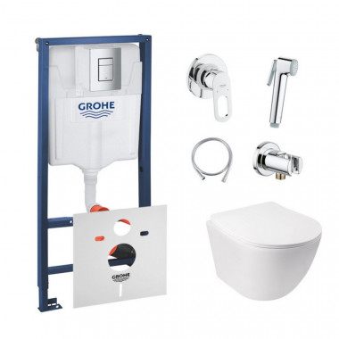 4 SD00038262 Комплект инсталляция Grohe Rapid SL 38772001 + унитаз с сиденьем Qtap Jay QT07335176W + набор для гигиенического душа со смесителем Grohe BauLoop 111042