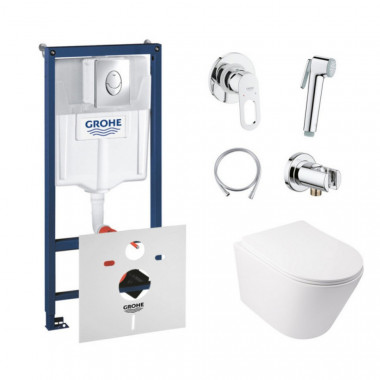 4 SD00038274 Комплект инсталляция Grohe Rapid SL 38721001 + унитаз с сиденьем Qtap Swan QT16335178W + набор для гигиенического душа со смесителем Grohe BauLoop 111042