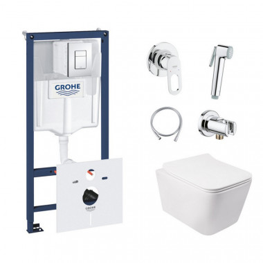 4 SD00038294 Комплект инсталляция Grohe Rapid SL 38827000 + унитаз с сиденьем Qtap Crow QT05335170W + набор для гигиенического душа со смесителем Grohe BauLoop 111042