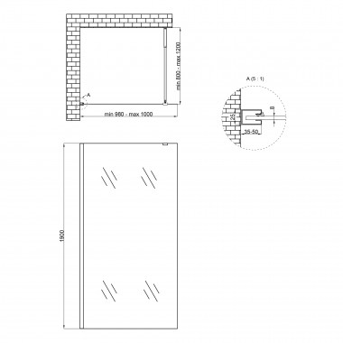 3 SD00045304 Душевая перегородка Qtap Walk-In Standard CRM201.C8 100х190 см, стекло Clear 8 мм, покрытие CalcLess