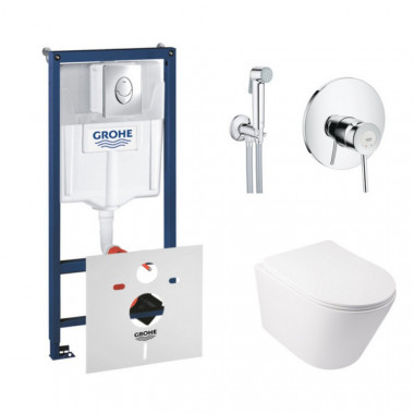 4 SD00038275 Комплект инсталляция Grohe Rapid SL 38721001 + унитаз с сиденьем Qtap Swan QT16335178W + набор для гигиенического душа со смесителем Grohe BauClassic 2904800S