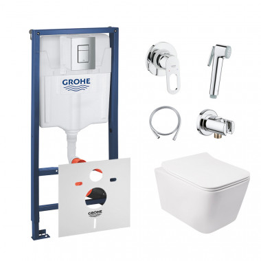 4 SD00038286 Комплект инсталляция Grohe Rapid SL 38772001 + унитаз с сиденьем Qtap Crow QT05335170W + набор для гигиенического душа со смесителем Grohe BauLoop 111042