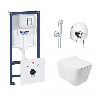 4 SD00038296 Комплект инсталляция Grohe Rapid SL 38827000 + унитаз с сиденьем Qtap Crow QT05335170W + набор для гигиенического душа со смесителем Grohe BauClassic 2904800S